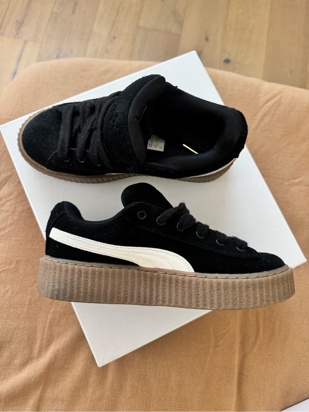 Puma Fenty Black Suede Sneakers with White Stripe